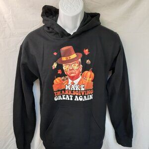 New Small Make Thanksgiving Great Again Trump Black and Orange Pullover Hoodie